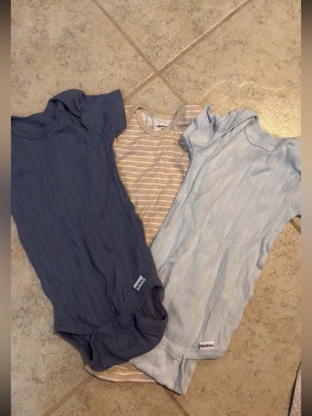 Kids Ribbed Short-Sleeve Bodysuits - Blue, Light Blue, Tan Stripe